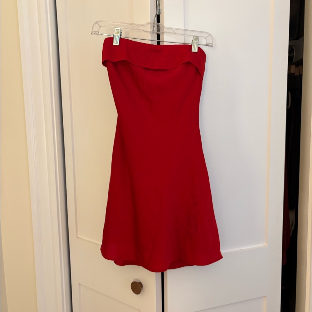 Cotton Candy Red Strapless Fit-and-Flare Dress